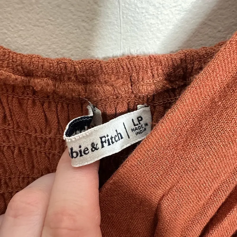ABERCORMBIE & FITCH Scrunchie Strap Maxi Dress Rust Brown Sz L Petite $120 {D43}